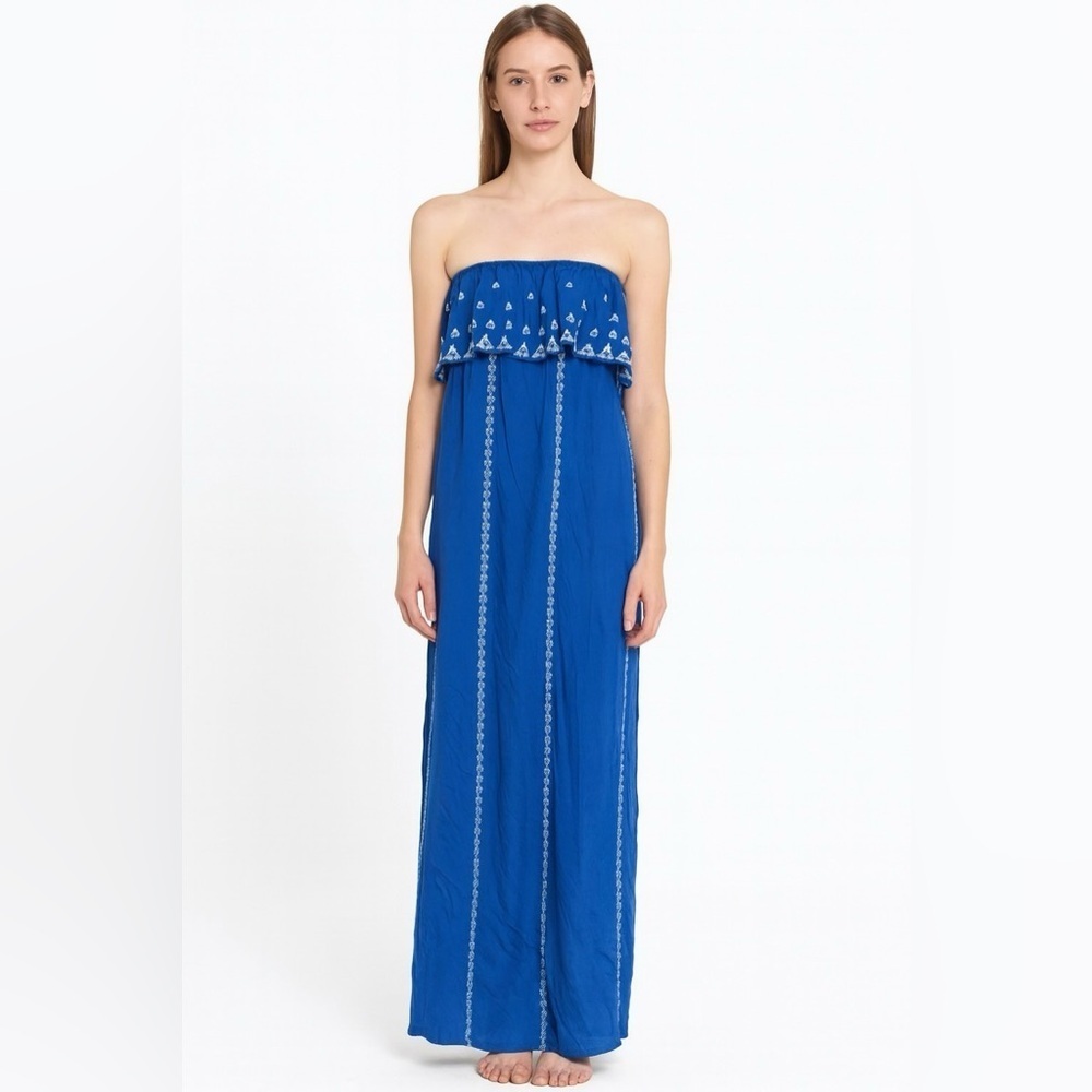 Vineyard Vines | Embroidered Strapless Maxi Blue Y2K Dress